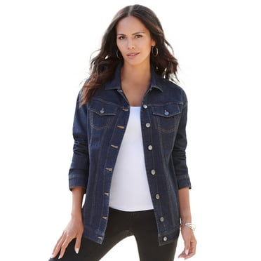 Roaman's Women's Plus Size Boyfriend Stretch Denim Jacket