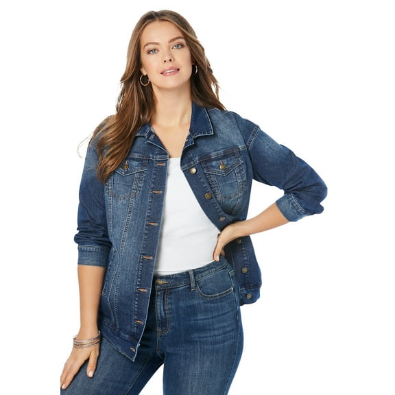 Roaman's Women's Plus Size Boyfriend Stretch Denim Jacket