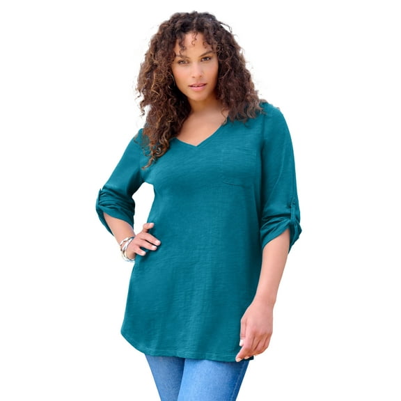 Roaman's Women's Plus Size Boyfriend Textured Tunic