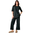thumbnail image 1 of Roaman's Women's Plus Size Brushed Rib Cropped Pant Set, 1 of 1