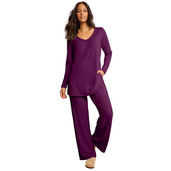 Roaman's Women's Plus Size Brushed Rib Pant Set