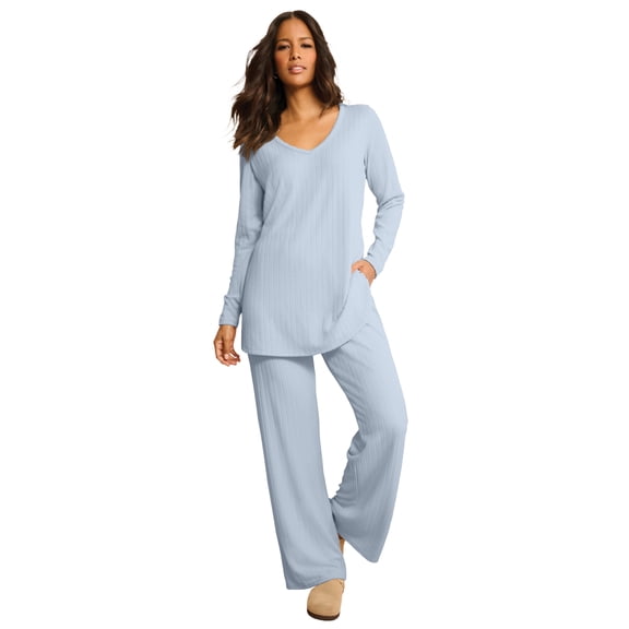 Roaman's Women's Plus Size Brushed Rib Pant Set