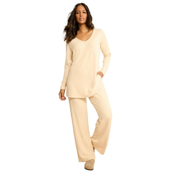 Roaman's Women's Plus Size Brushed Rib Pant Set