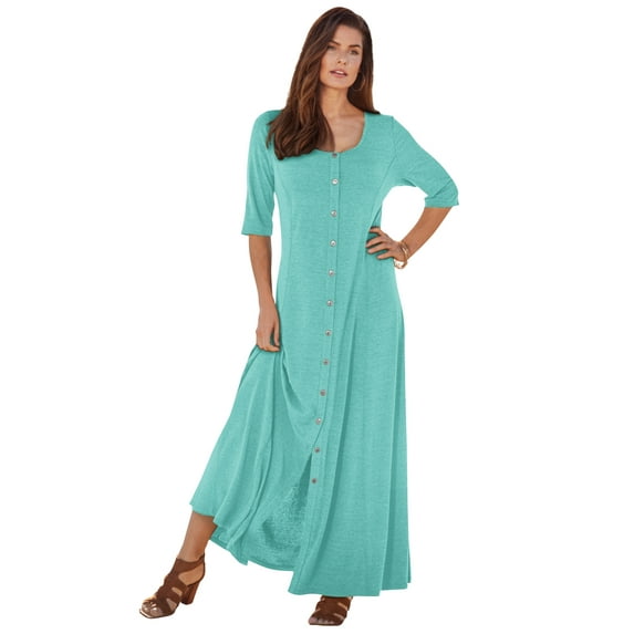 Roaman's Women's Plus Size Button Front Heathered Dress