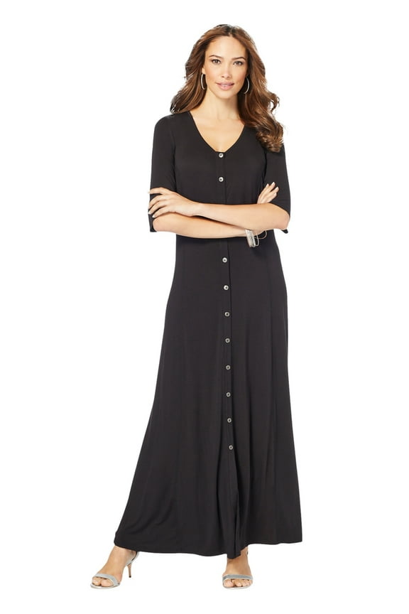 Women's Plus Size Button Front Heathered Dress