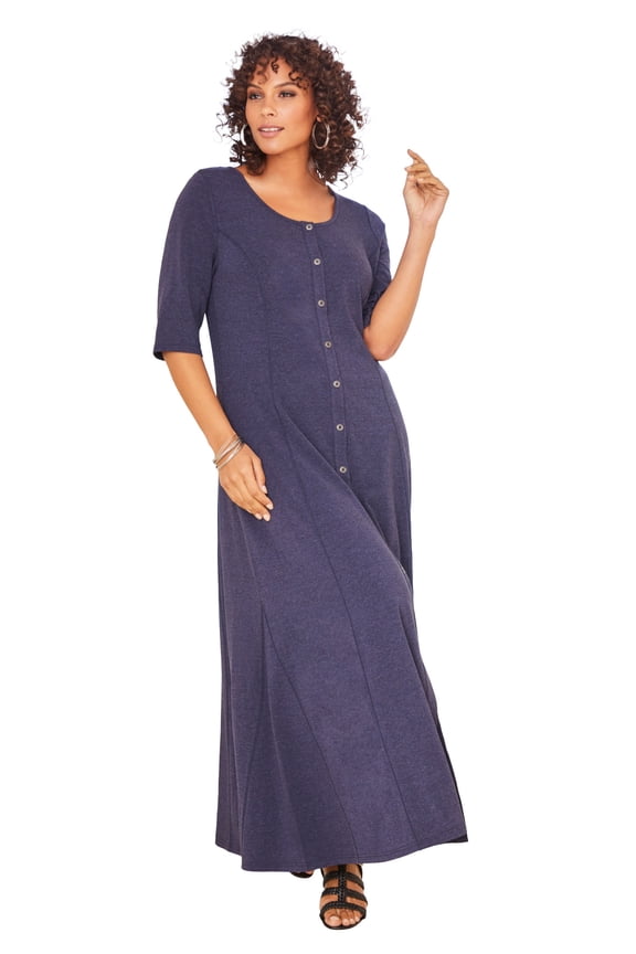 Women's Plus Size Button Front Heathered Dress
