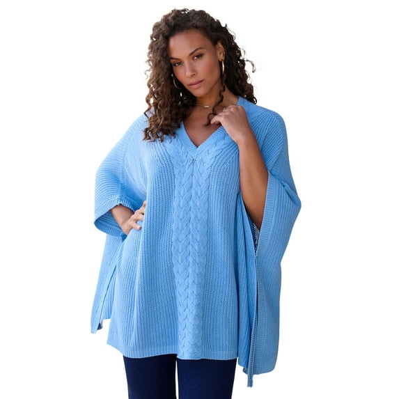 Roaman's Women's Plus Size Cable Knit Poncho