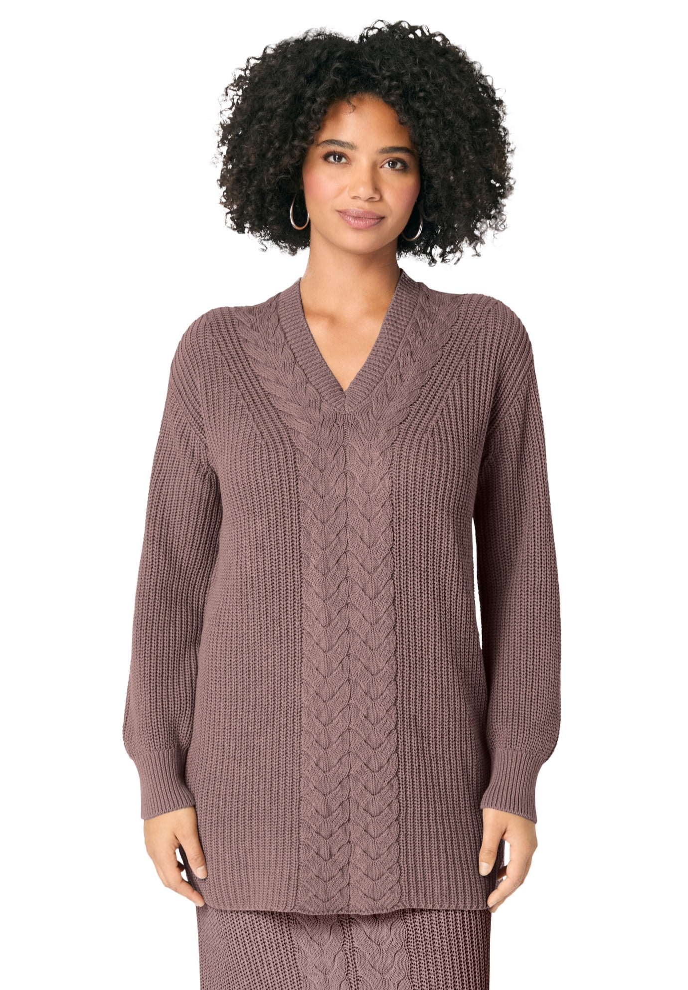 Women's Knit Sweater With V-Neck Zip Closure, Textured Knit, Relaxed Fit, Everyday Cozy main image 0