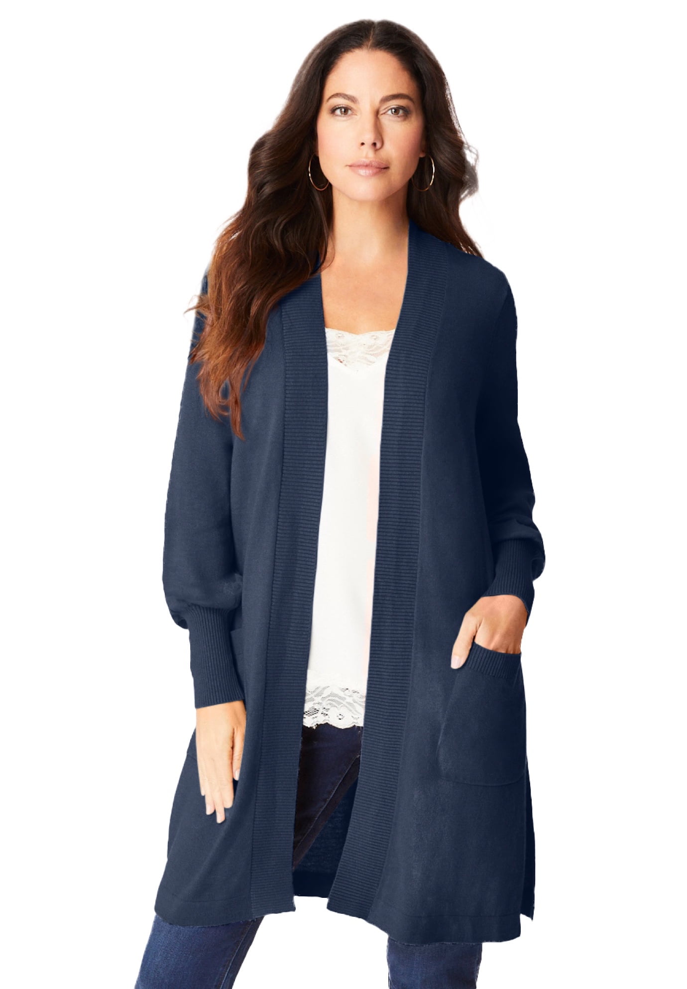 Roaman's Women's Plus Size Fine Gauge Duster Cardigan Sweater 