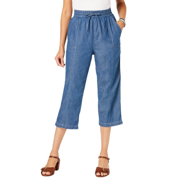 Roaman's Women's Plus Size Chambray Wide Leg Capri Pant
