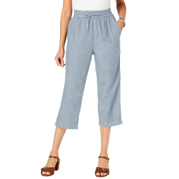 Roaman's Women's Plus Size Chambray Wide Leg Capri Pant