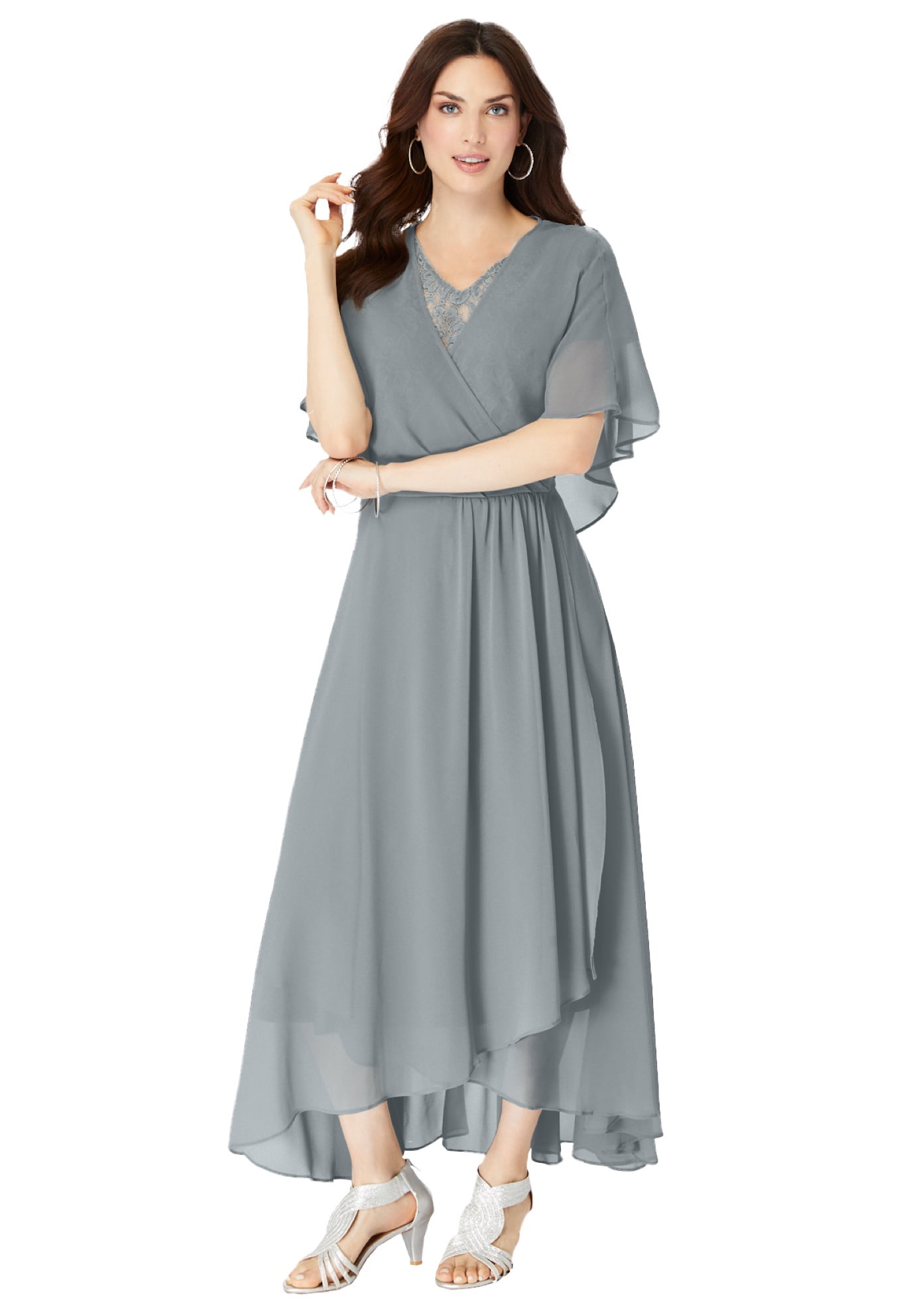 Roaman's Women's Plus Size Chiffon Faux Wrap Dress - Walmart.com