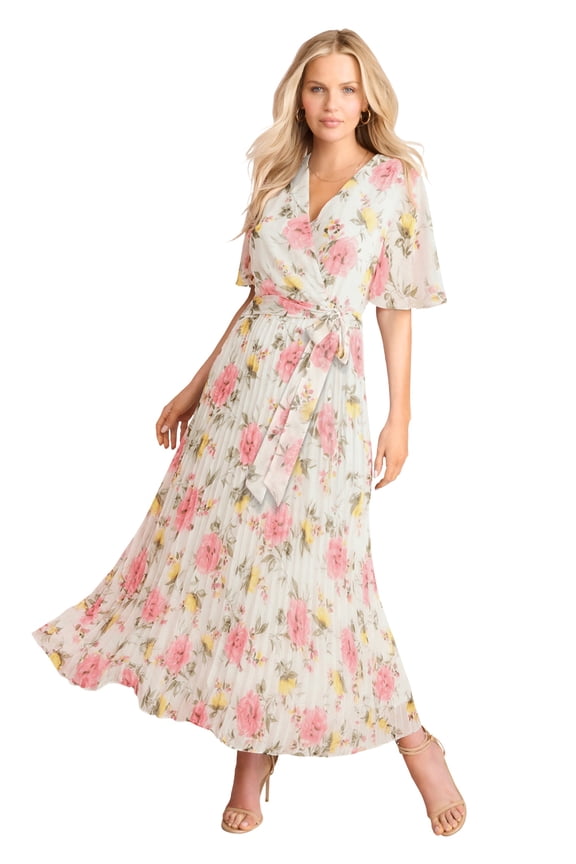 Women's Plus Size Chiffon Flutter Sleeve Maxi Dress