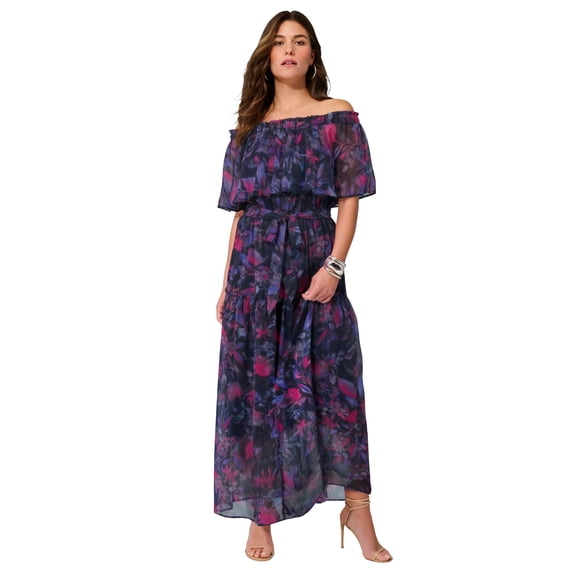 Roaman's Women's Plus Size Chiffon Off-The-Shoulder Maxi Dress