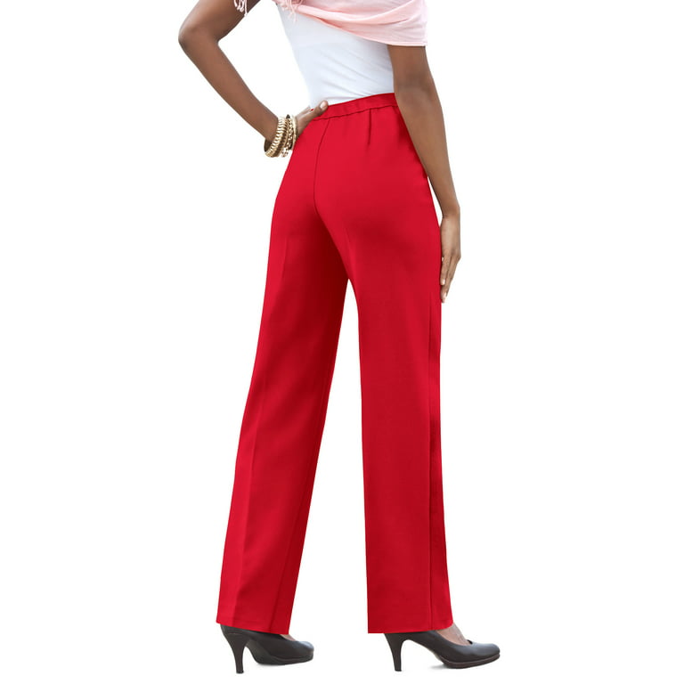 Roaman's Women's Plus Size Classic Bend Over Pant Elastic Waist Pull On  Dress Slacks - 18 W, Vivid Red 