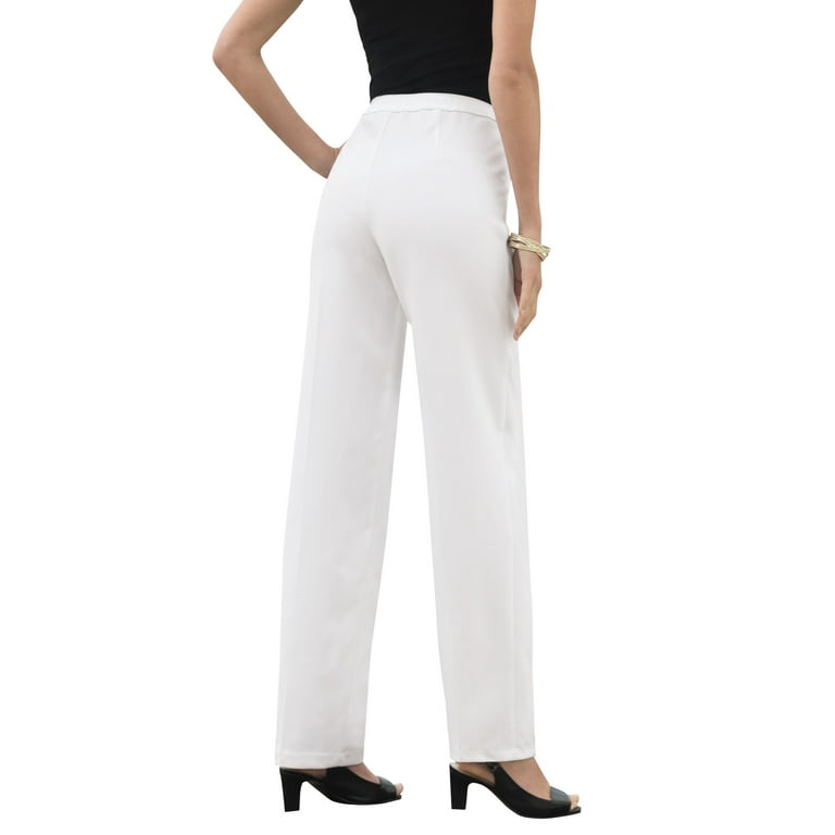 Roaman's Women's Plus Size Classic Bend Over Pant Elastic Waist Pull On  Dress Slacks - 32 W, White