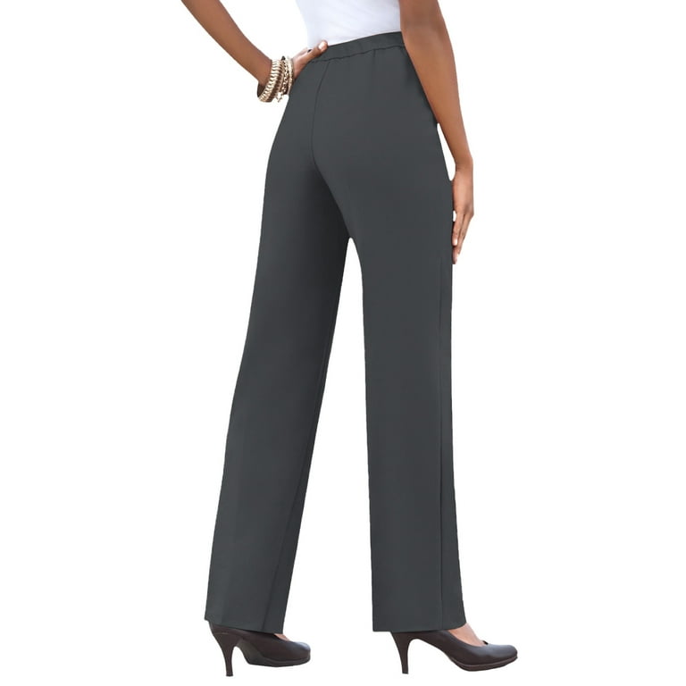 Roaman's Women's Plus Size Classic Bend Over Pant Elastic Waist Pull On  Dress Slacks - 38 W, Dark Charcoal Black