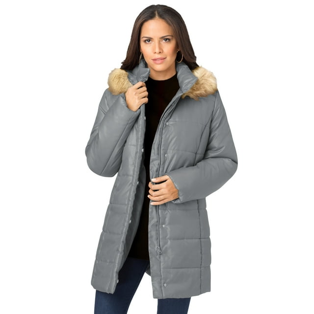 Roaman's Women's Plus Size Classic-Length Quilted Puffer Jacket Winter Coat
