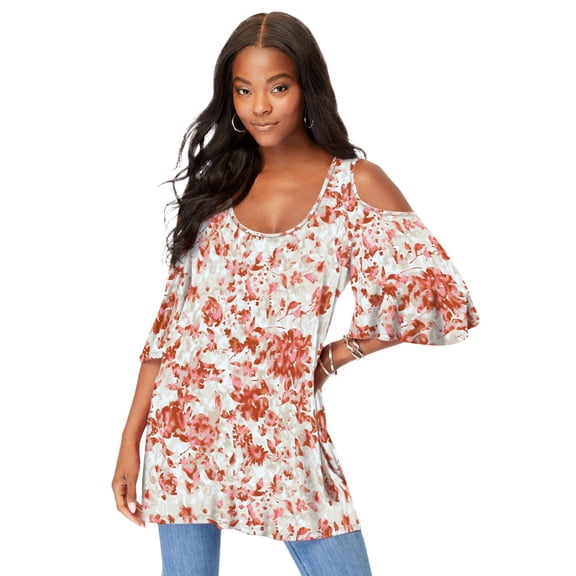 Roaman's Women's Plus Size Cold Shoulder Ultra Drape Tunic