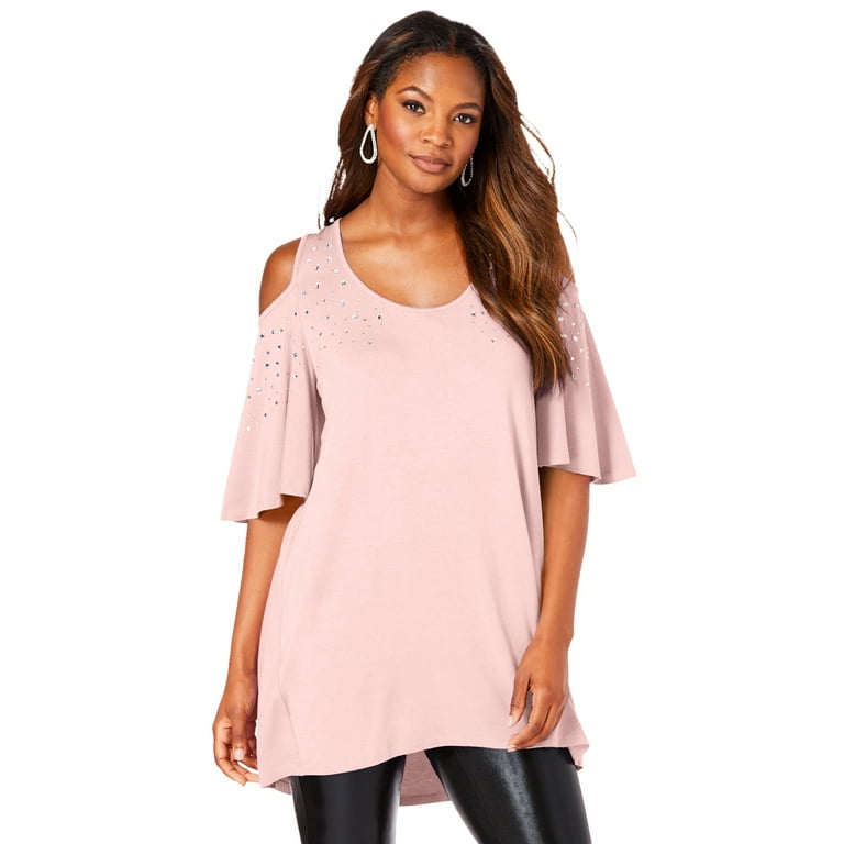 Roaman s Women s Plus Size Cold Shoulder Ultra Femme Tunic Long