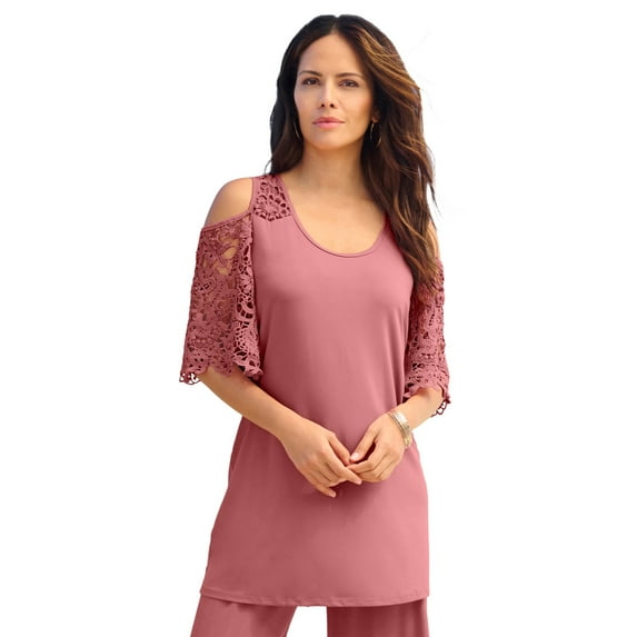 Roaman's Women's Plus Size Cold-Shoulder Ultrasmooth Fabric Tunic