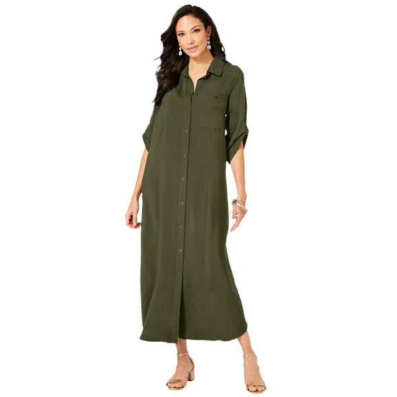 Roaman's Women's Plus Size Collared Button Front Dress