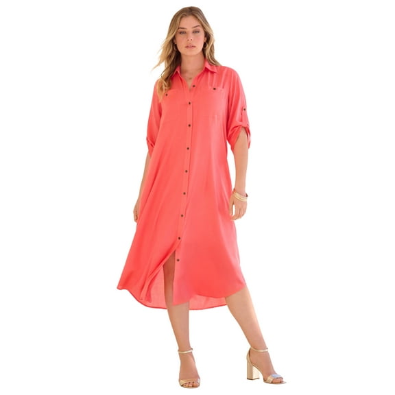 Roaman's Women's Plus Size Collared Button Front Dress