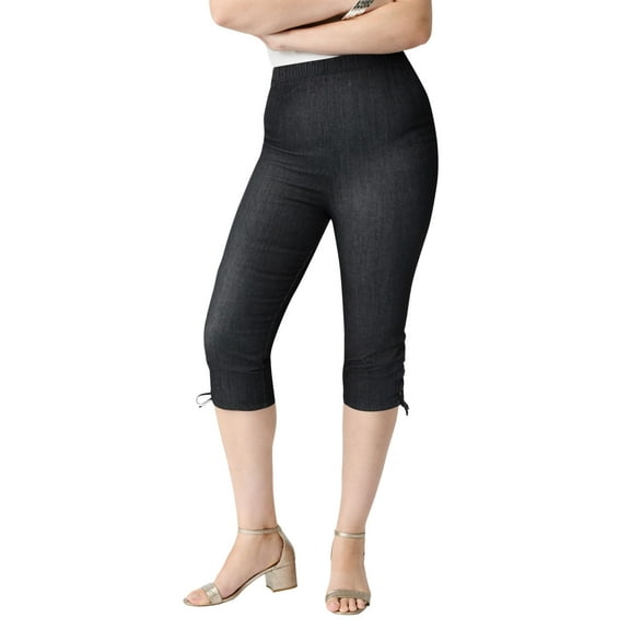 Roaman's Women's Plus Size Comfort Stretch Lace Up Capri Jean