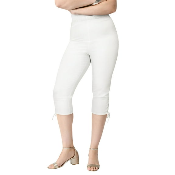 Roaman's Women's Plus Size Comfort Stretch Lace Up Capri Jean
