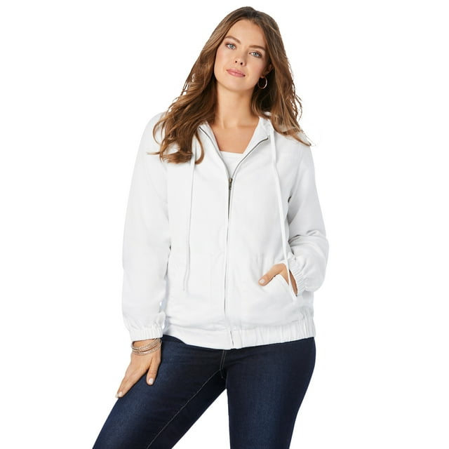 Roaman's Women's Plus Size Cotton Complete Zip-Up Hoodie Denim Jacket