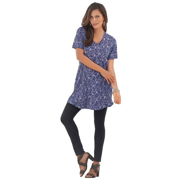 Roaman's Women's Plus Size Cotton Short Sleeve V-Neck Ultimate Tunic