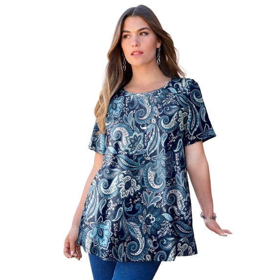 Roaman's Women's Plus Size Ultimate Cotton Crewneck Short Sleeve Swing Tee