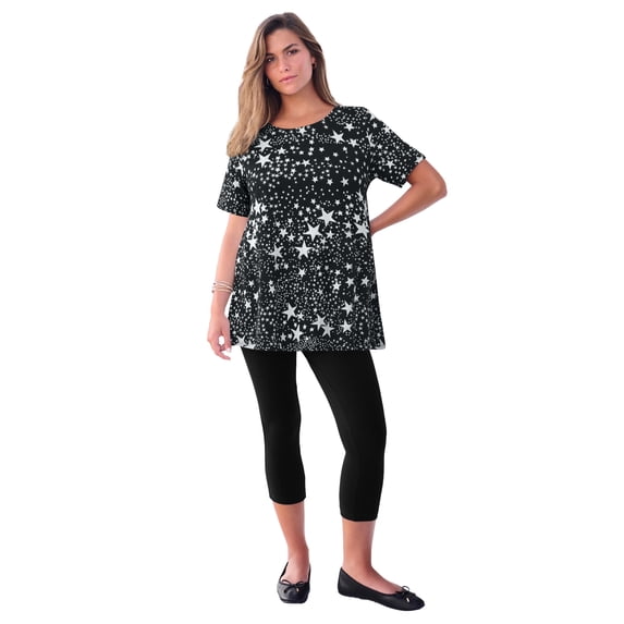Roaman's Women's Plus Size Ultimate Cotton Crewneck Short Sleeve Swing Tee