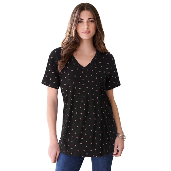 Roaman's Women's Plus Size Cotton Ultimate V-Neck Tee