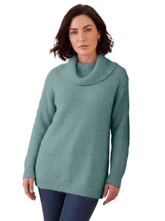 Women's Plus Size Eyelash Cowl Neck Sweater