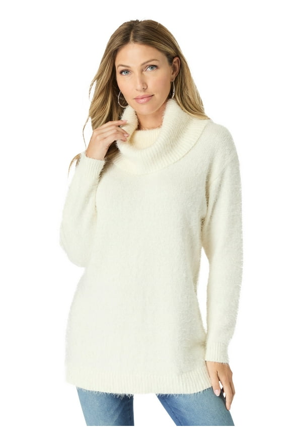 Women's Plus Size Eyelash Cowl Neck Sweater