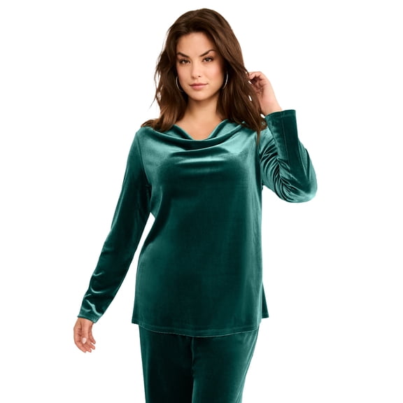 Roaman's Women's Plus Size Cowl Neck Velour Tee