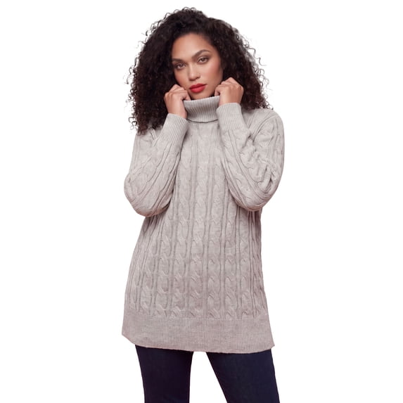 Roaman's Women's Plus Size Cozy Cable Turtleneck Sweater