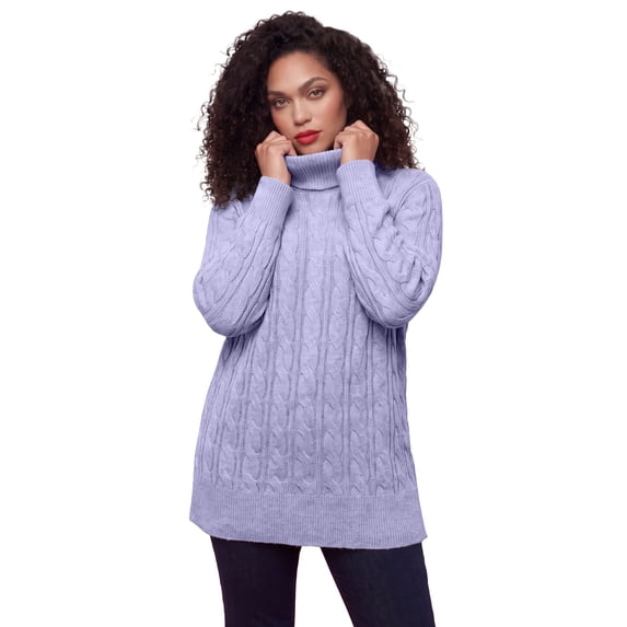 Roaman's Women's Plus Size Cozy Cable Turtleneck Sweater