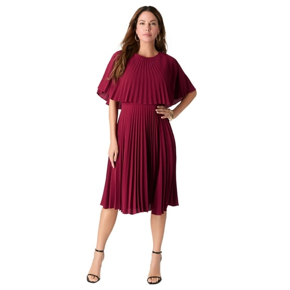 Roaman's Women's Plus Size Crepe Pleated Cape Dress