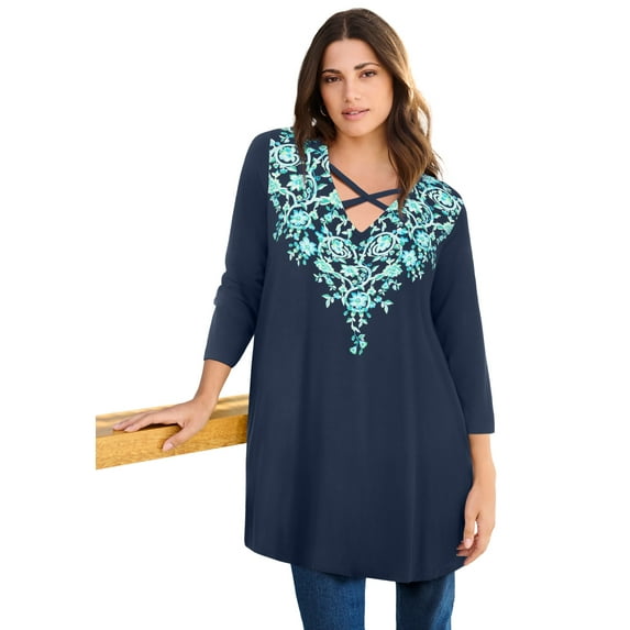 Roaman's Women's Plus Size Criss Cross Ultra Drape Swing Tunic