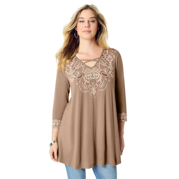 Roaman's Women's Plus Size Criss Cross Ultra Drape Swing Tunic