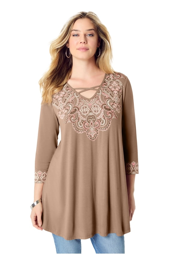 Women's Plus Size Criss Cross Ultra Drape Swing Tunic
