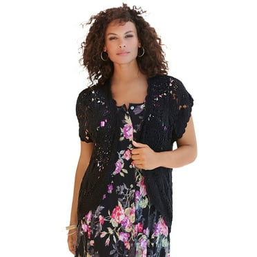 Roaman's Women's Plus Size Crochet Cardigan Sweater