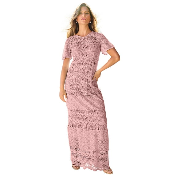 Roaman's Women's Plus Size Crochet Lace Maxi Dress