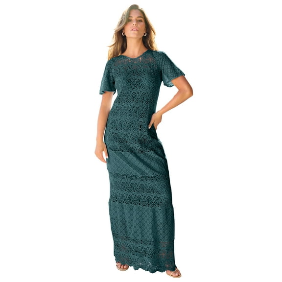 Roaman's Women's Plus Size Crochet Lace Maxi Dress