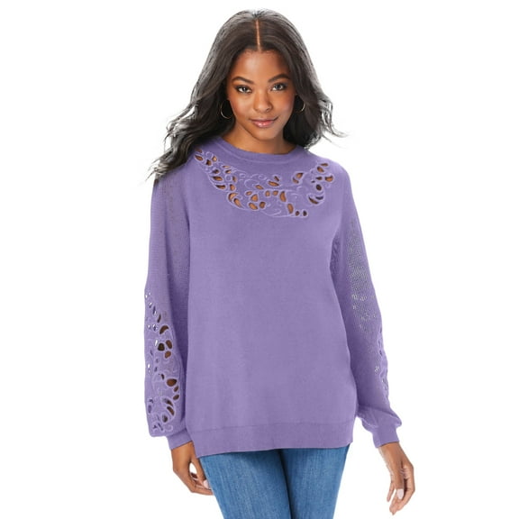 Roaman's Women's Plus Size Pullover Sweater With Cutout Detail