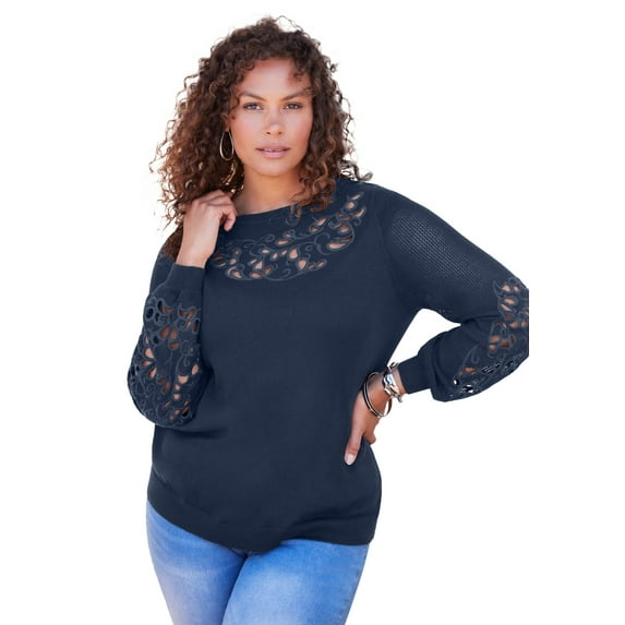 Roaman's Women's Plus Size Pullover Sweater With Cutout Detail
