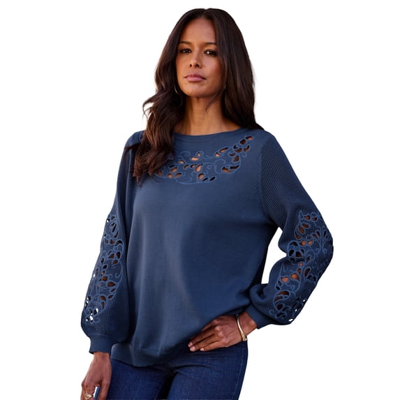 Roaman's Women's Plus Size Pullover Sweater With Cutout Detail