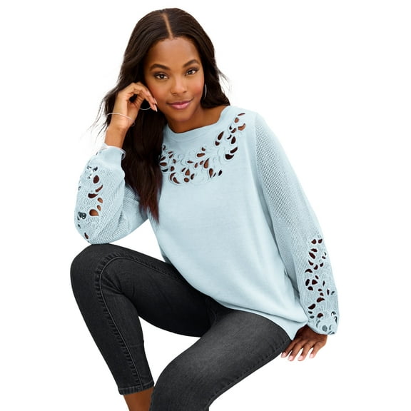 Roaman's Women's Plus Size Pullover Sweater With Cutout Detail